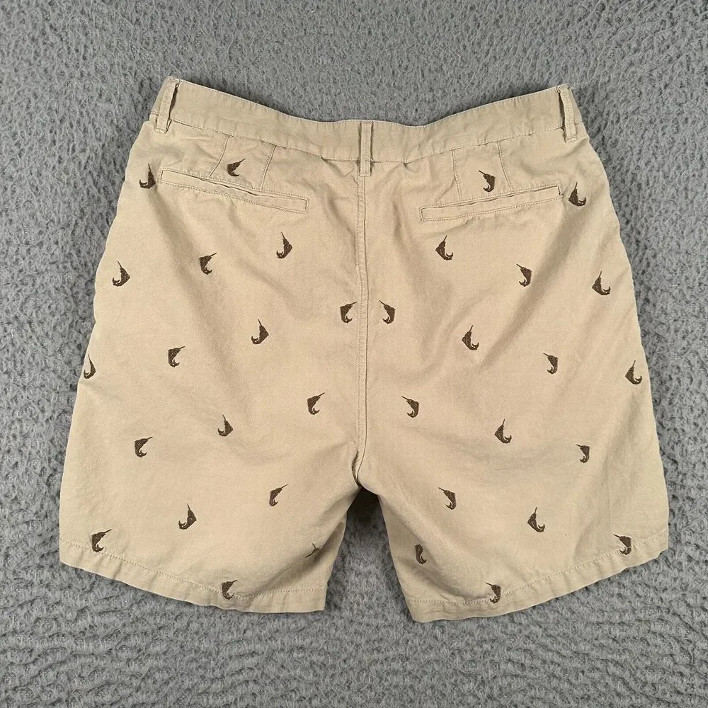 Reyn Spooner Shorts Men's 32 Beige Marlin Fish All Over Embroider 7